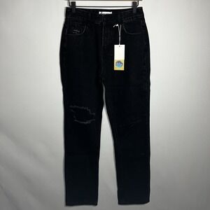 NWT Vipones Pants Women Size 2 Black Distressed Relaxed Straight Boyfriend Jeans